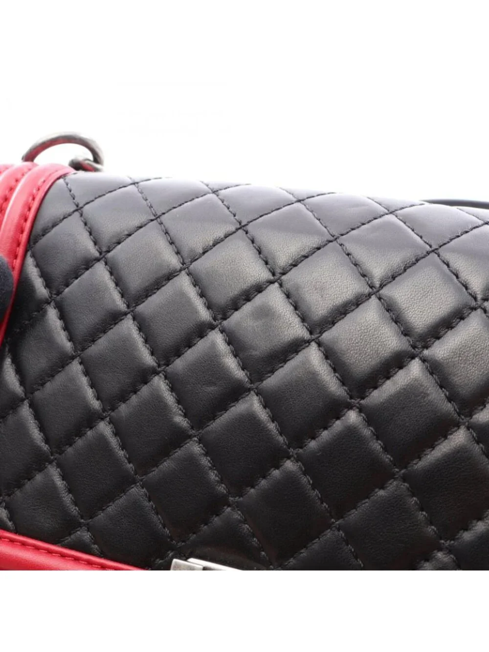 Chanel Shoulder Bag Boy Antique Silver Black Red Lambskin Bicolor Chain
